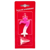 Świeczka na tort cyfra Biało Różowa Cyferka 7