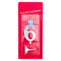 Świeczka na tort cyfra Biało Niebieska Cyferka 6