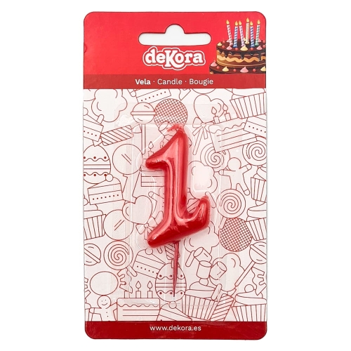 Świeczka na tort czerwona cyfra cyferka 1