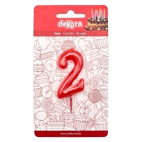 Świeczka na tort czerwona cyfra cyferka 2