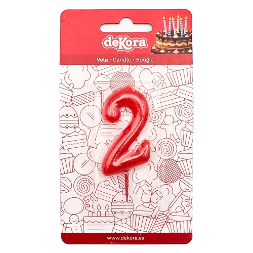 Świeczka na tort czerwona cyfra cyferka 2