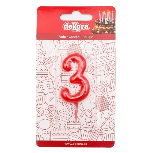 Świeczka na tort czerwona cyfra cyferka 3