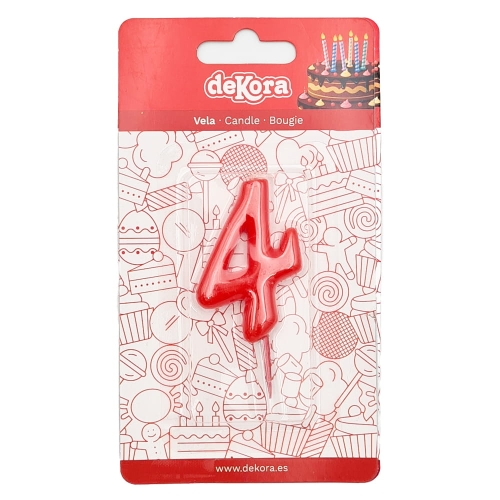Świeczka na tort czerwona cyfra cyferka 4