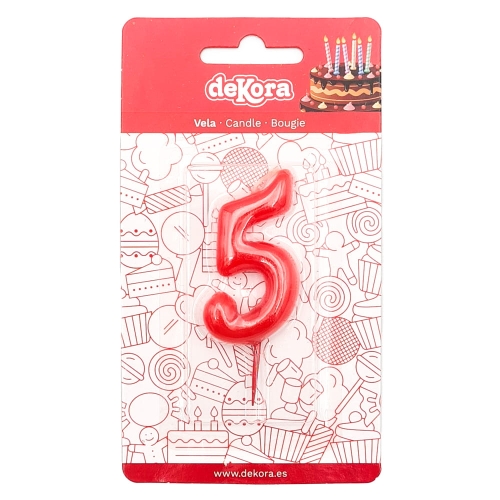 Świeczka na tort czerwona cyfra cyferka 5