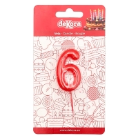 Świeczka na tort czerwona cyfra cyferka 6