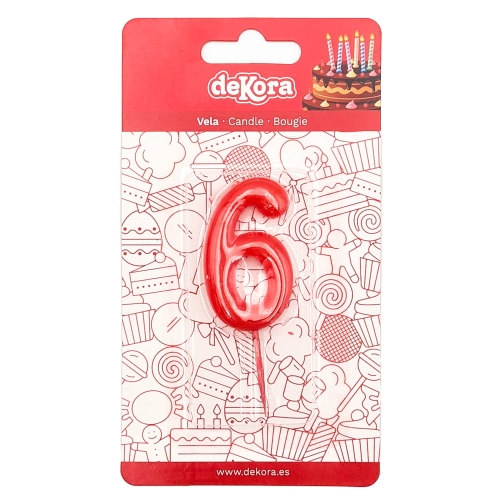 Świeczka na tort czerwona cyfra cyferka 6