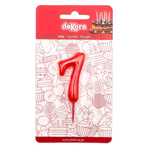 Świeczka na tort czerwona cyfra cyferka 7