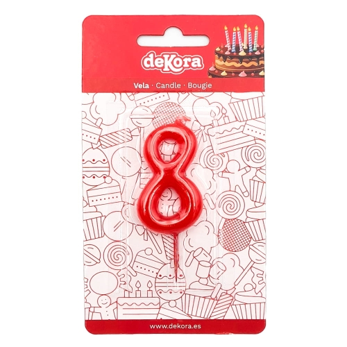 Świeczka na tort czerwona cyfra cyferka 8