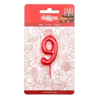 Świeczka na tort czerwona cyfra cyferka 9