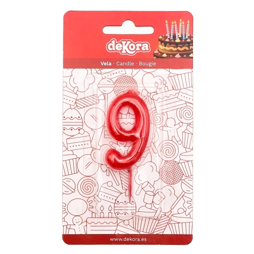 Świeczka na tort czerwona cyfra cyferka 9