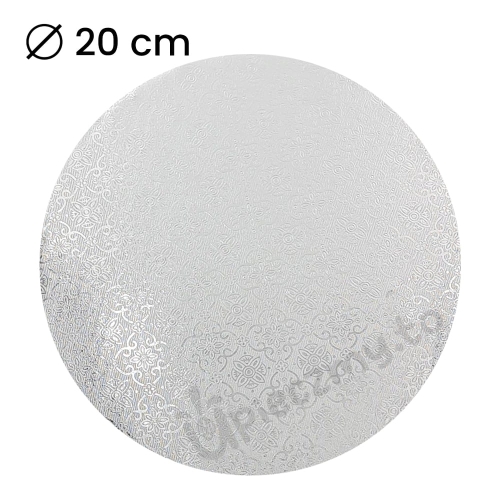 Podkład pod tort gruby 10mm sztywny powlekany Srebrny 20cm