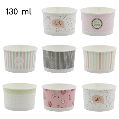 Kubeczki miseczki do lodów 130ml papierowe Pastele mix 25szt