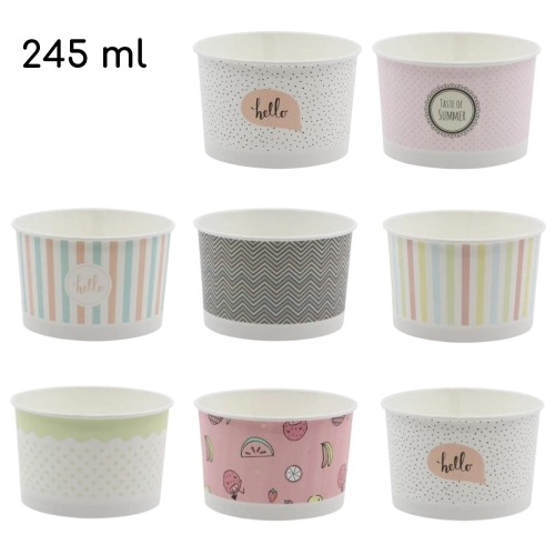 Kubeczki miseczki do lodów 245ml papierowe Pastele mix 25szt