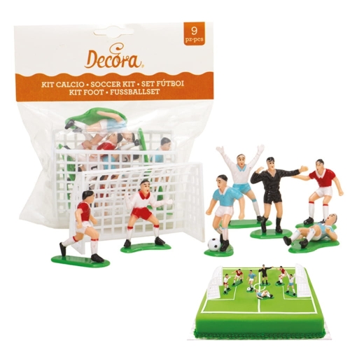 Zestaw piłkarze i bramki niejadalne figurki na tort 9szt