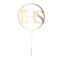 Topper na tort komunijny IHS i obręcz Złoty lustrzany 10cm