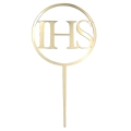 Topper na tort komunijny IHS i obręcz Złoty lustrzany 15cm