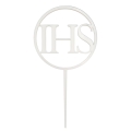 Topper na tort komunijny dekor IHS i obręcz Biały 10cm