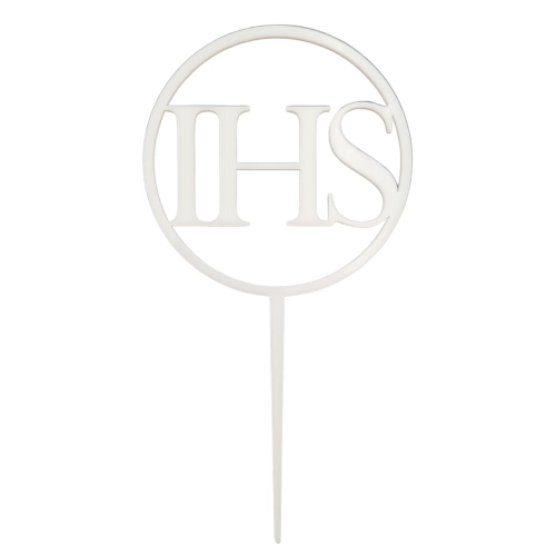 Topper na tort komunijny dekor IHS i obręcz Biały 10cm