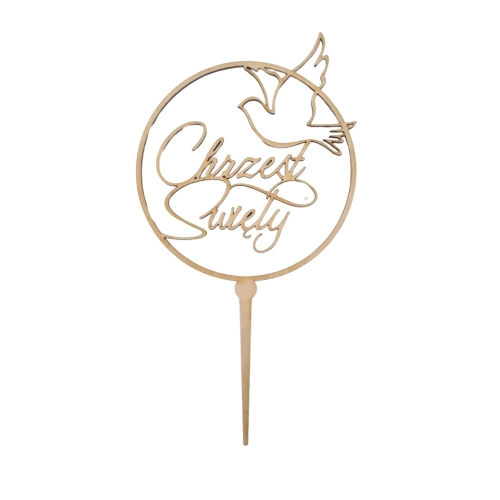 Topper na tort Chrzest Święty i Gołąbek drewniany 13x14,5cm