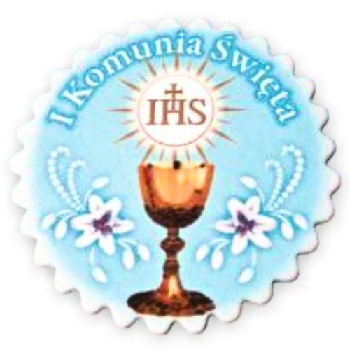 Tabliczka komunijna niebieska figurka cukrowa na tort 9szt