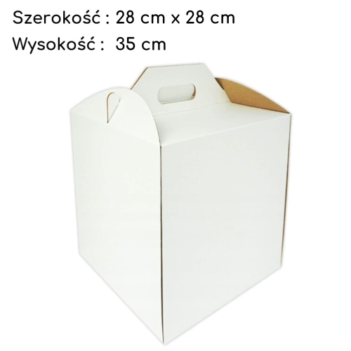Pudełko na tort ciasto karton z rączką Biały 28x28x35cm