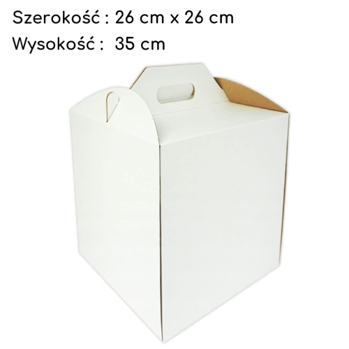 Bardzo wysoki karton na tort z uchwytem 26 x 26 x 35 cm