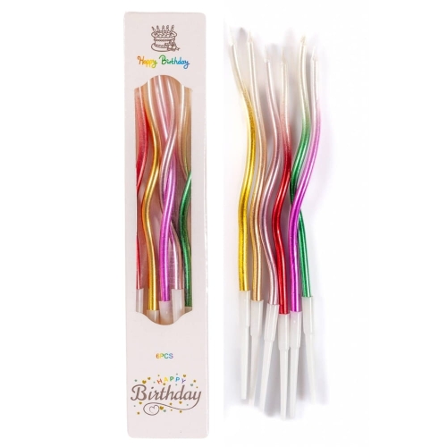 Świeczki urodzinowe na tort Faliste Metaliczne 15cm 6szt