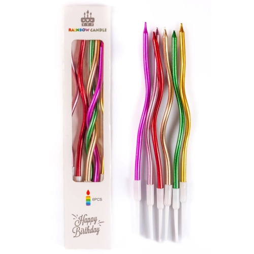 Świeczki urodzinowe na tort Faliste Metaliczne 15cm 6szt