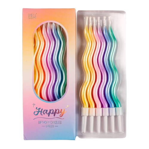 Świeczki urodzinowe na tort Exclusive Happy falowane 10cm 6szt