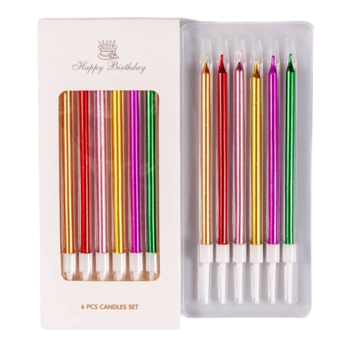 Świeczki urodzinowe na tort Metaliczne kolorowe 12,5cm 6szt