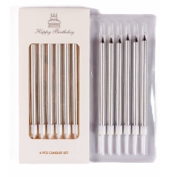 Świeczki urodzinowe na tort Metaliczne Srebrne 12,5cm 6szt