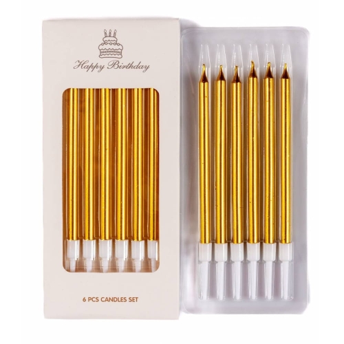 Świeczki urodzinowe na tort Metaliczne Złote 12,5cm 6szt