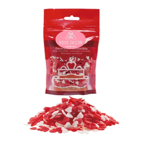 Biało-czerwone Serduszka posypka cukrowa konfetti 100g