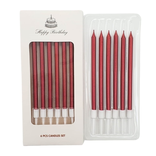 Świeczki urodzinowe na tort Metaliczne Czerwone 12,5cm 6szt
