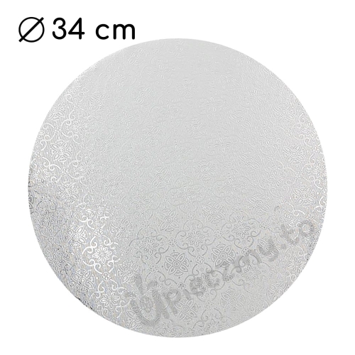 Podkład pod tort gruby 10mm sztywny powlekany Srebrny 34cm